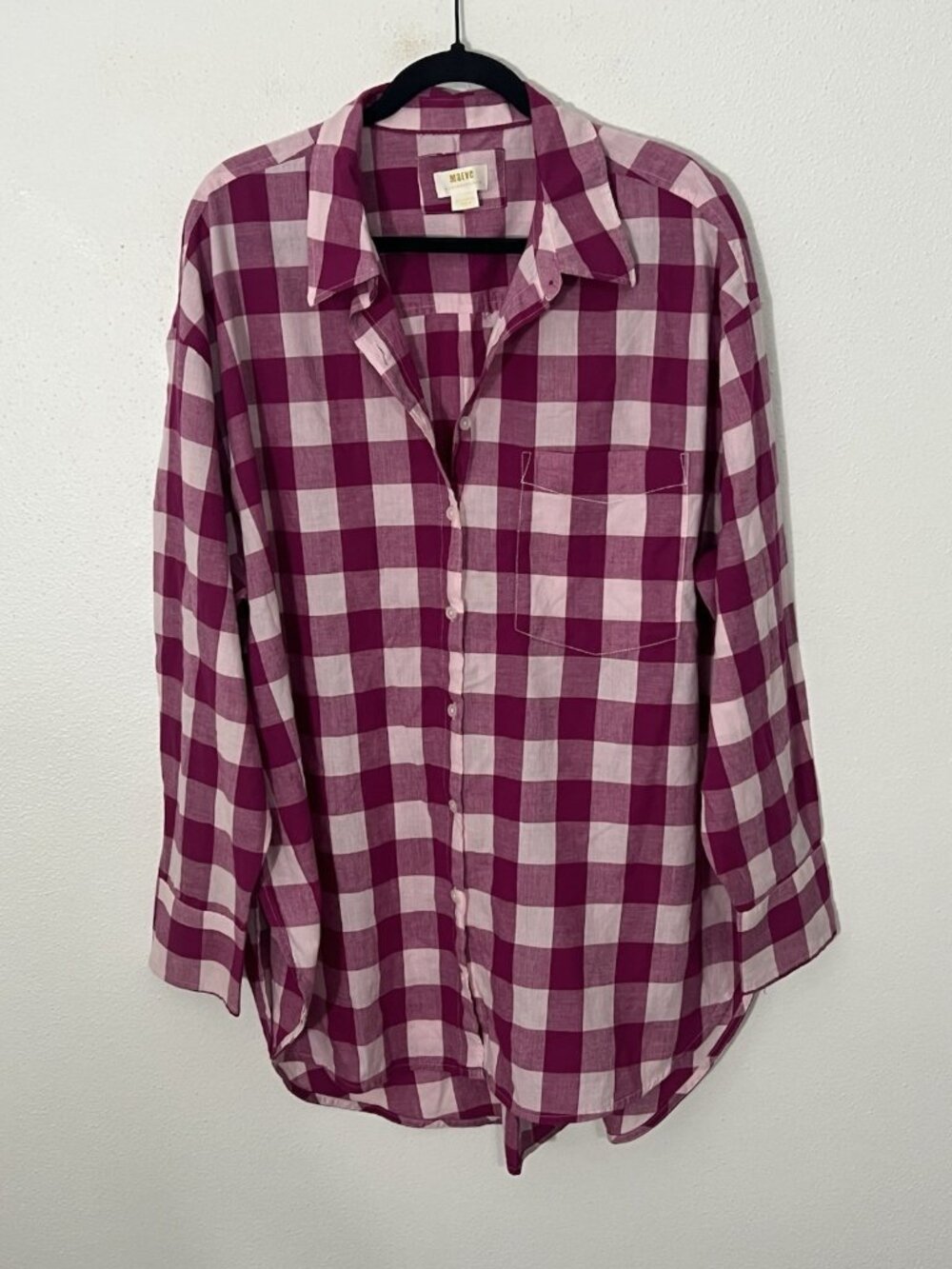 Maeve Anthro Bennet Button Down Shirt Oversized Buffalo Plaid Pink Size XL